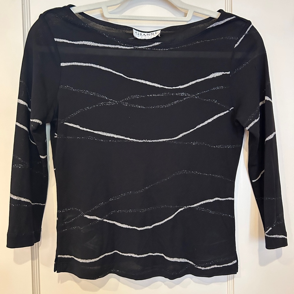 Ganni Black and White Striped Blouse